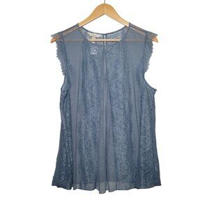 Soma Sheer Light Blue Lace Mesh Cami Top – Romantic Layering Camisole Size L